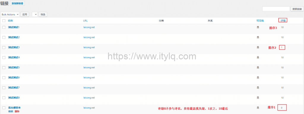 wordpress启用友情链接、友情链接横向排列及通过评级调整排列顺序